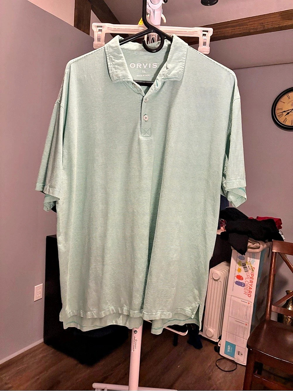 Orvis Striped Polo in Green & White Size XL Like New
